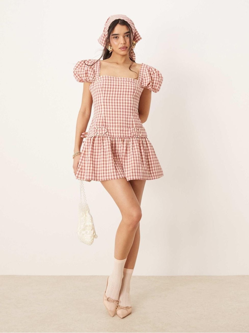 For Love and Lemons Georgia Gingham Short Sleeve Mini Dress